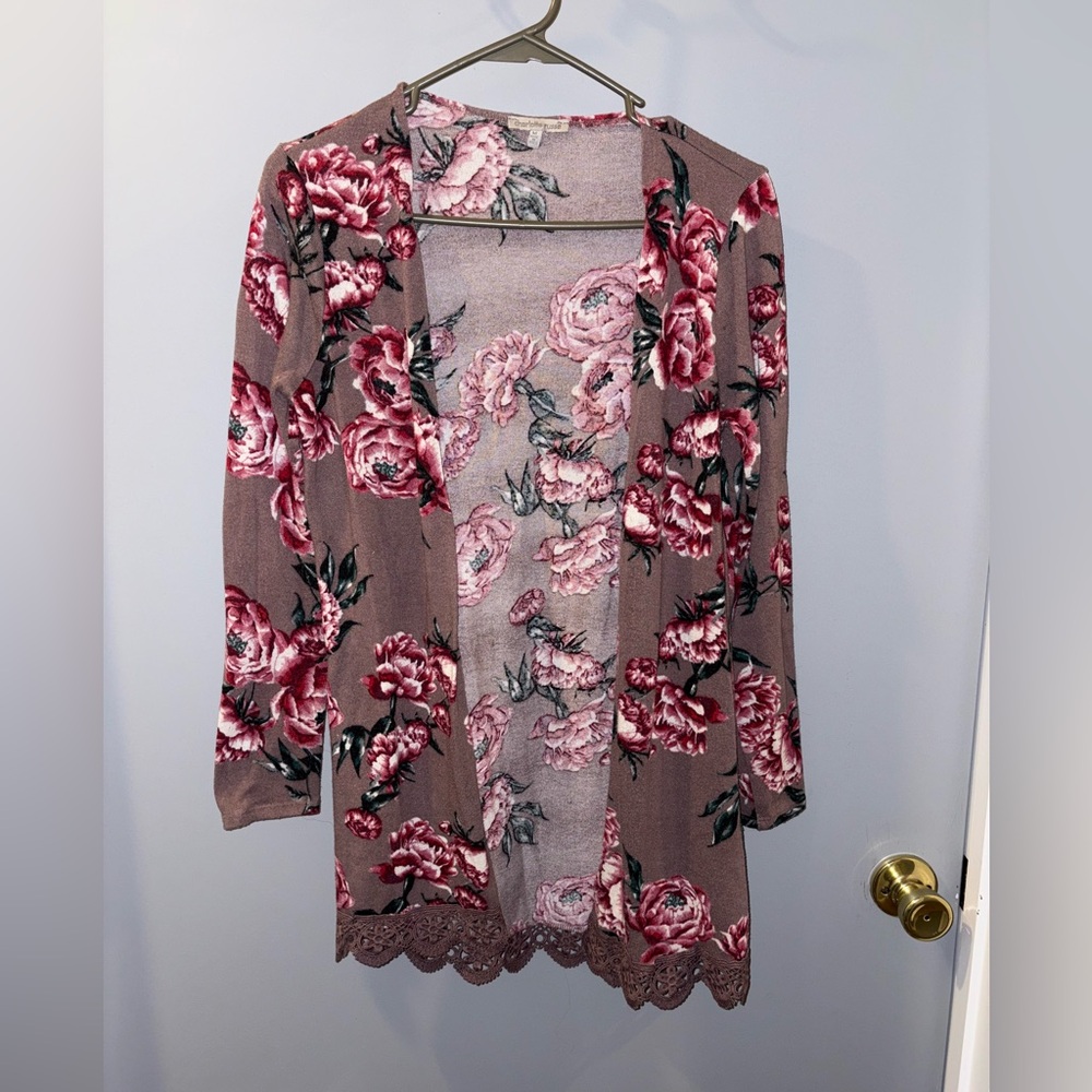 Charlotte Russe Pink and Brown Floral Cardigan